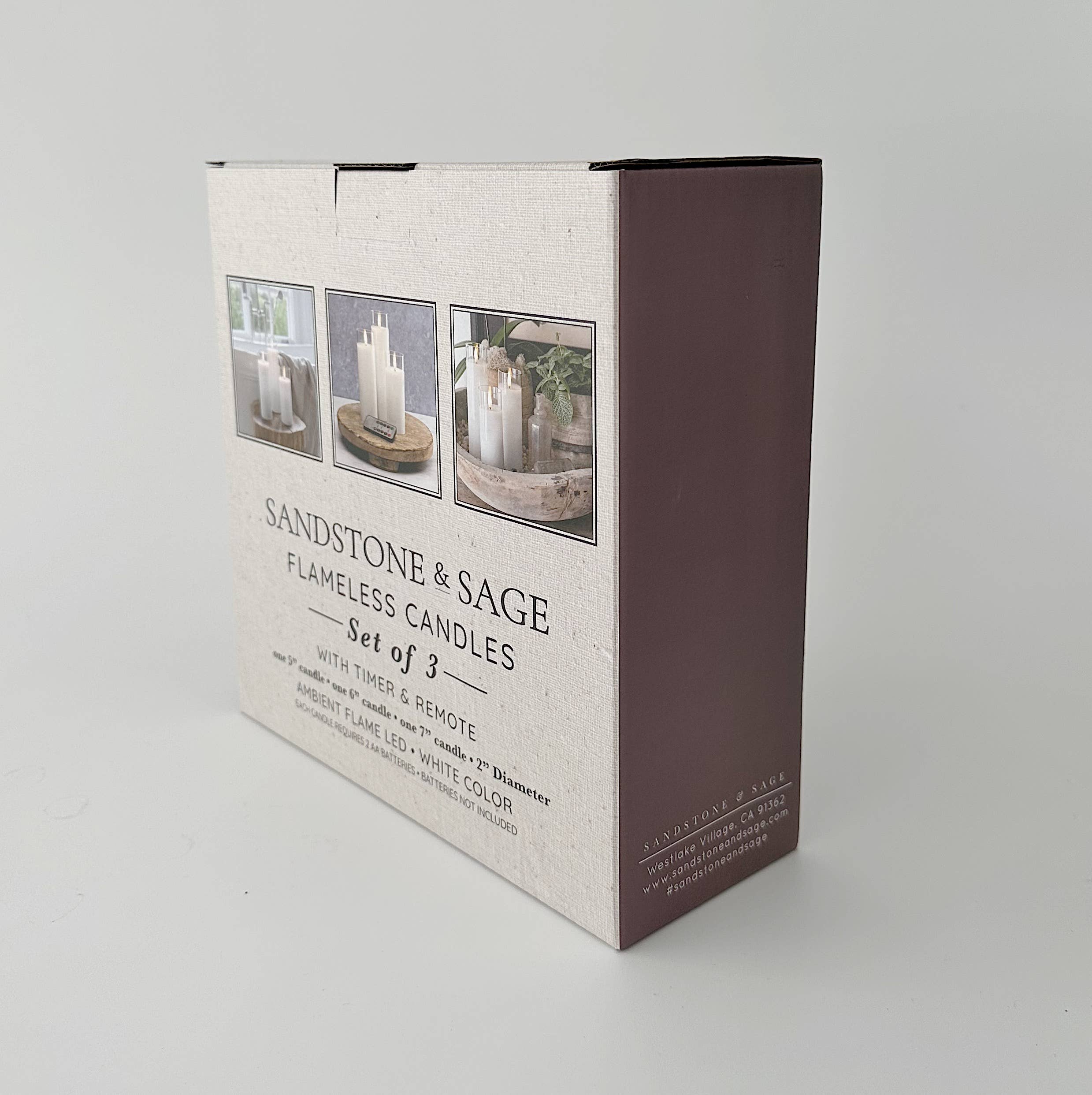 Sandstone & Sage – Großhandel Flammenlose Kerze – Weißes, flammenloses LED-Glaskerzenset (3er-Set) - mit Fernbedienung und Timer8