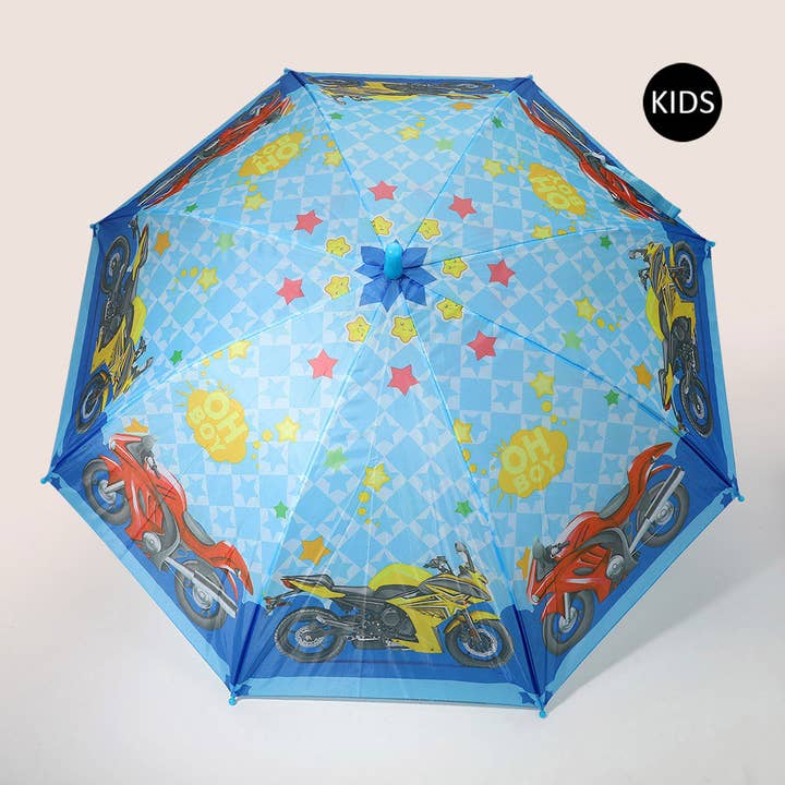 Kids Motorcycle Cartoon Star Printed Umbrella for wholesale by Sensibling Corp.