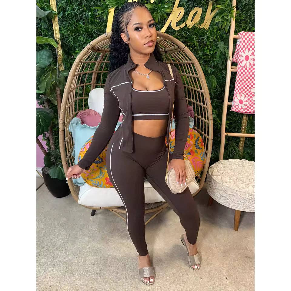 MB Fashion Wholesale - Wholesale Activewear Set - Women's - MB FASHION 3-Piece Activewear Set – Sports Bra, Leggings & Zip Jacket MB50385