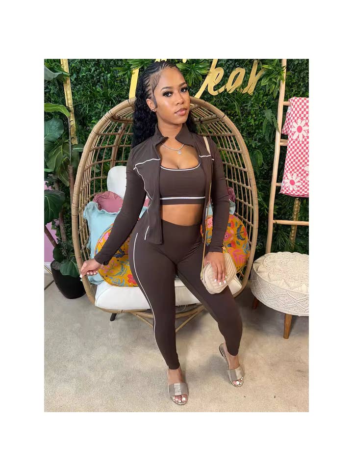 MB Fashion Wholesale - Wholesale Activewear Set - Women's - MB FASHION 3-Piece Activewear Set – Sports Bra, Leggings & Zip Jacket MB50385