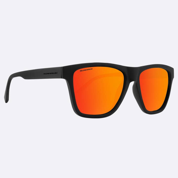 Sunsets Matte Black Unisex Sunglasses with Red Orange Lens for wholesale by Sunhauk Eyewear