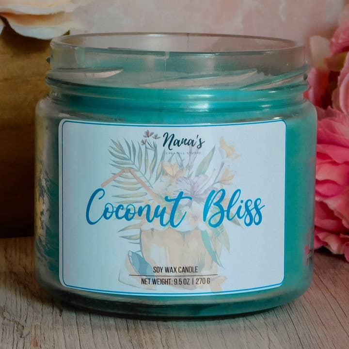 Coconut Bliss Soy Wax Candle for wholesale by Nana's Creative Studio