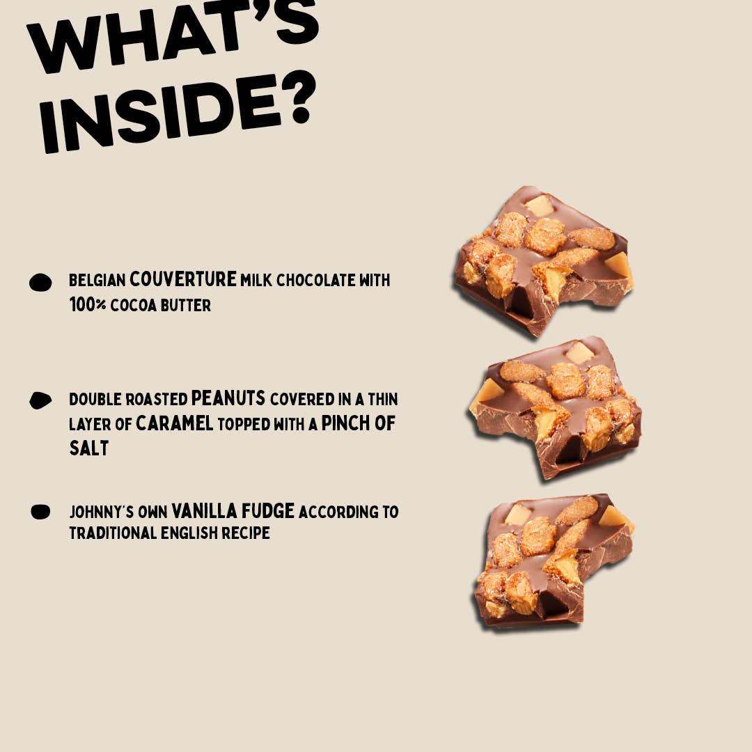 VS Food Online - Johnny Doodle – Engroshandel Chokoladebar – Johnny Doodle mælkechokolade med saltede peanuts og karamel 150 g Fairtrade5