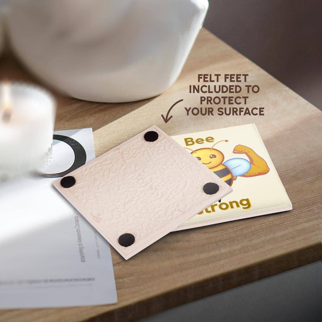 3dRose - Wholesale Coasters - 3dRose, Cute Image of Bee with Text of Bee Strong, Coaster3