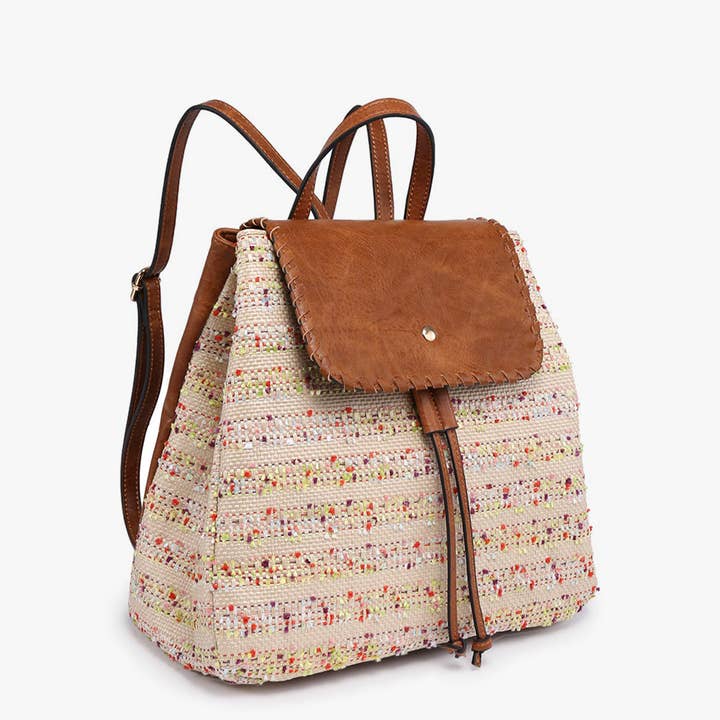 Jen & Co. - Wholesale Backpack - Women's - BP1919 Saffron 2 Tone Straw-Textured Backpack7