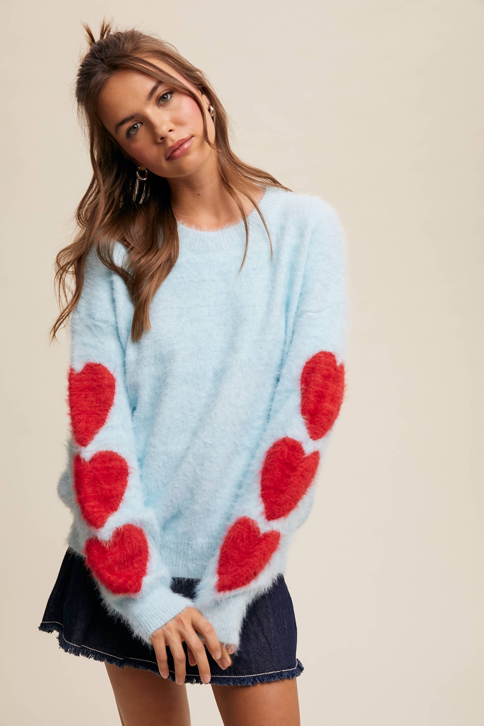 Listicle - Wholesale Knit Sweater - Women's - Fuzzy Heart-Sleeve Pullover Sweater LSW087216