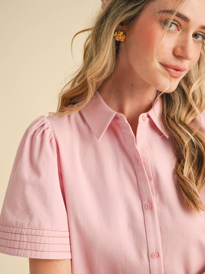 &MERCI - Wholesale Dress - Women's - SHORT SLEEVE BUTTON DOWN MINI DRESS MDR3572