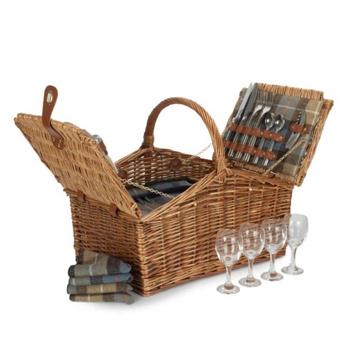 Panier de pique-nique en osier à double couvercle Ravenstor pour 4 personnes pour la vente par Red Hamper