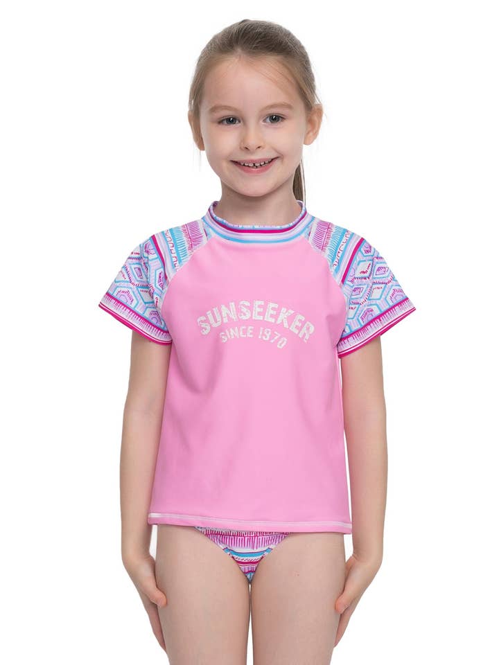 Spring blossom short sleeve rash guard with bikini 3-piece set for wholesale by Sunseeker