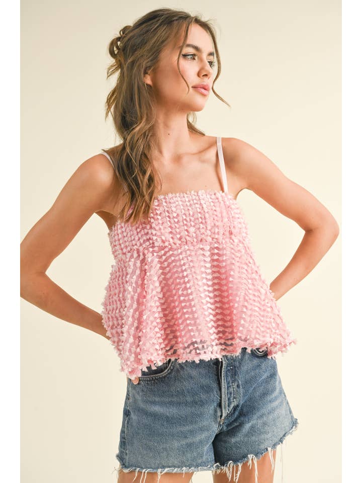 Klesis - Wholesale Blouse - Women's - IT3460 TEXTURED SPAGHETTI STRAP BABY DOLL TOP