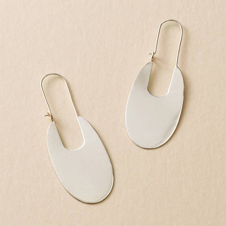 Matr Boomie Fair Trade – wholesale Hoop earrings – Bhavani Elongated Silver Hoop Earrings0