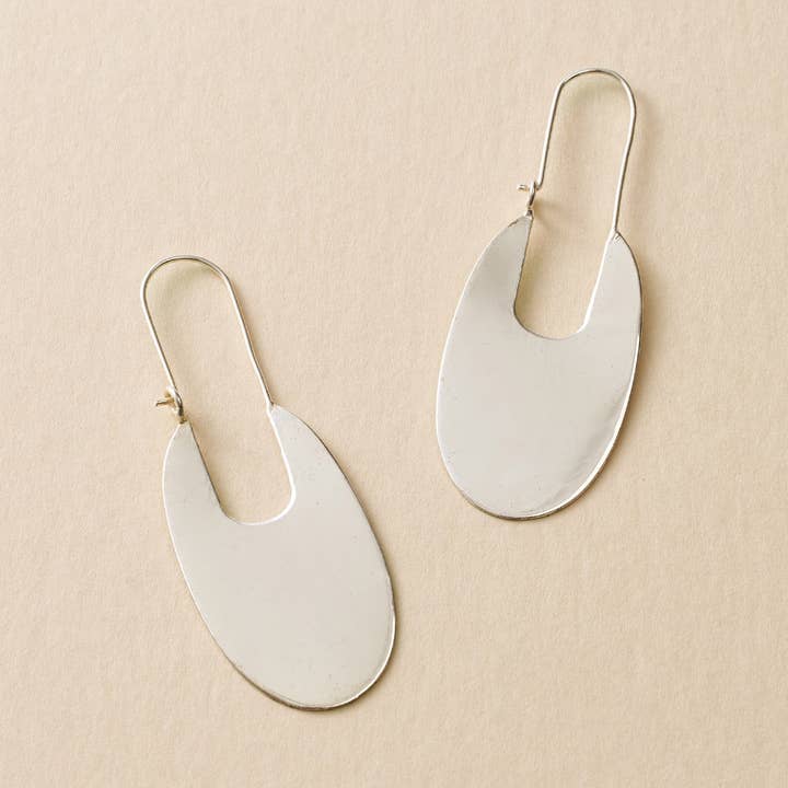 Matr Boomie Fair Trade – wholesale Hoop earrings – Bhavani Elongated Silver Hoop Earrings
