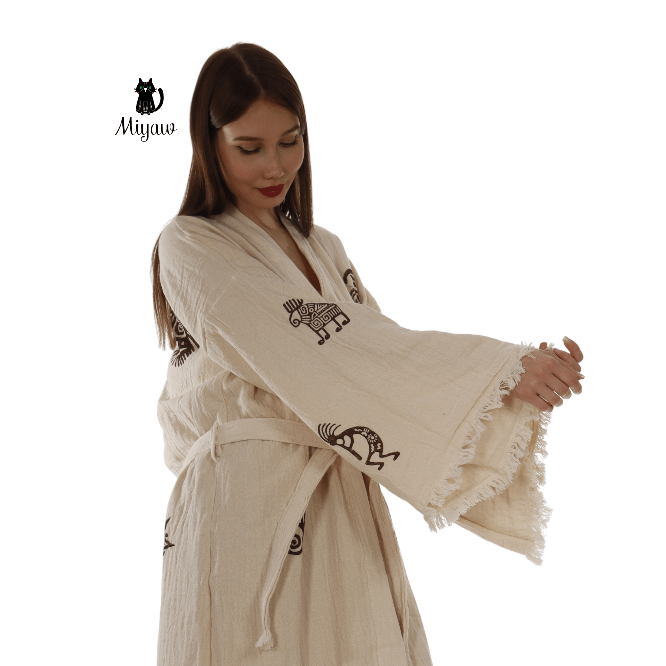 Beige Azteekse Badjas – Lange Lichte Pluche Fleece Badjas Vrouwen voor groothandel op Faire5