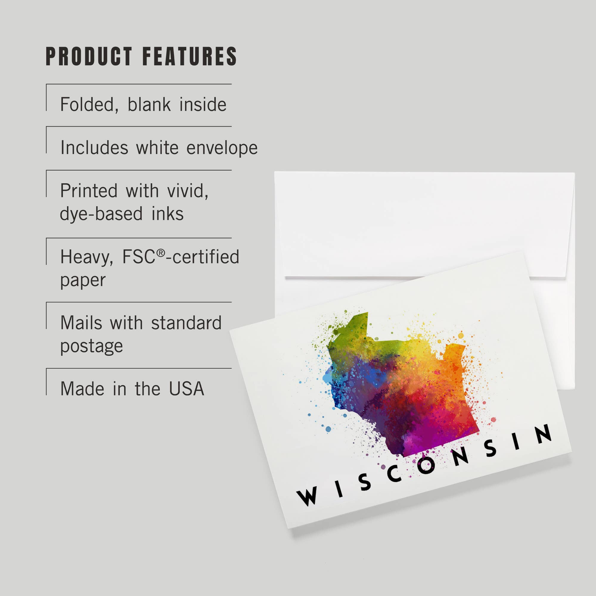 Lantern Press - Wholesale Everyday Greeting Card - GREETING CARD Wisconsin State Watercolor2