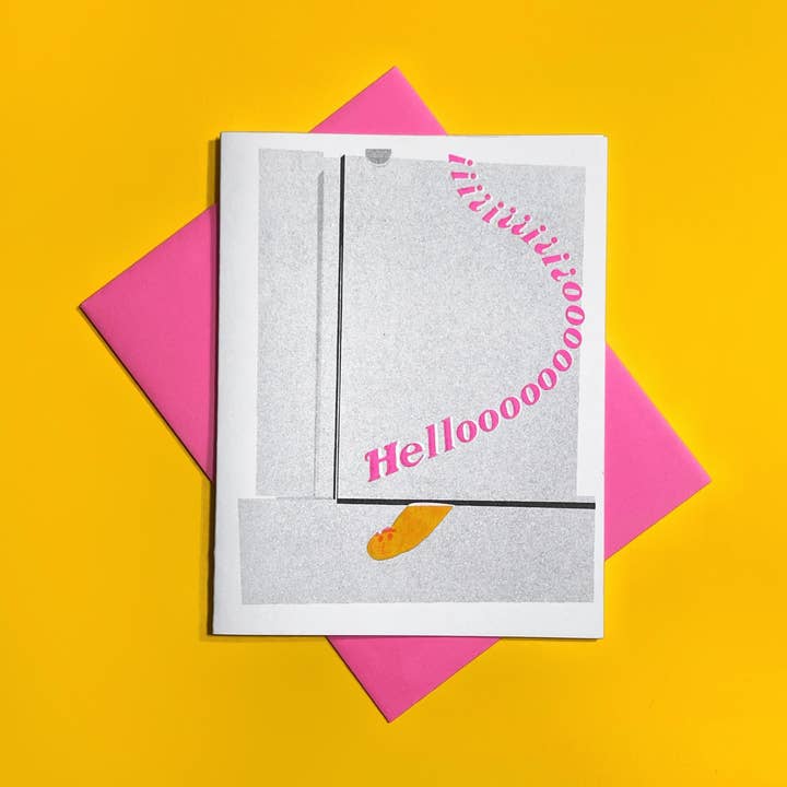 Cat Paw Intruder - Cute Risograph Greeting Card for wholesale by Pier Six Press