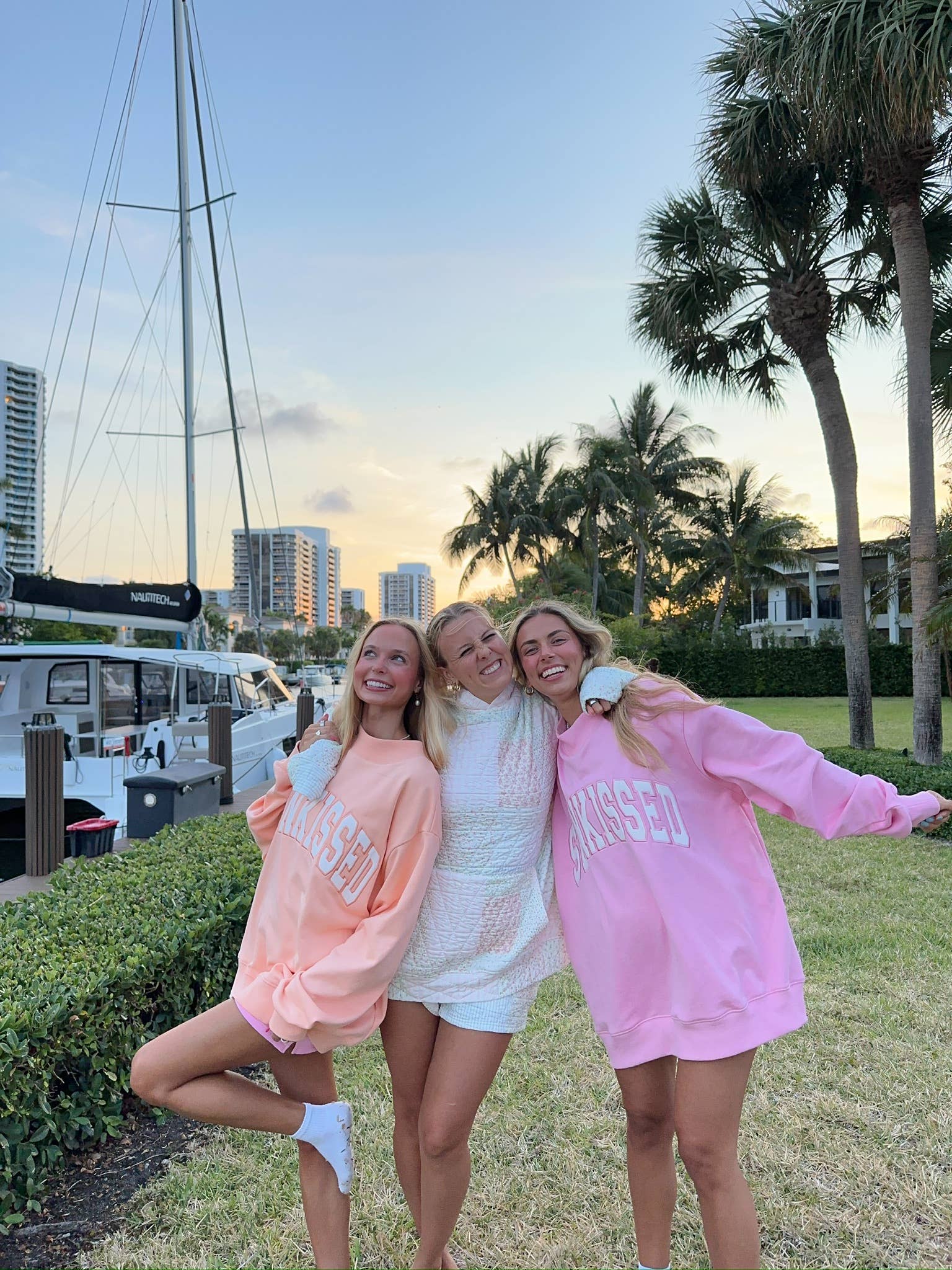 Lottie Pink Varsity Sunkissed Embroidered Mockneck Sweatshirt 100% Cotton for wholesale on Faire19