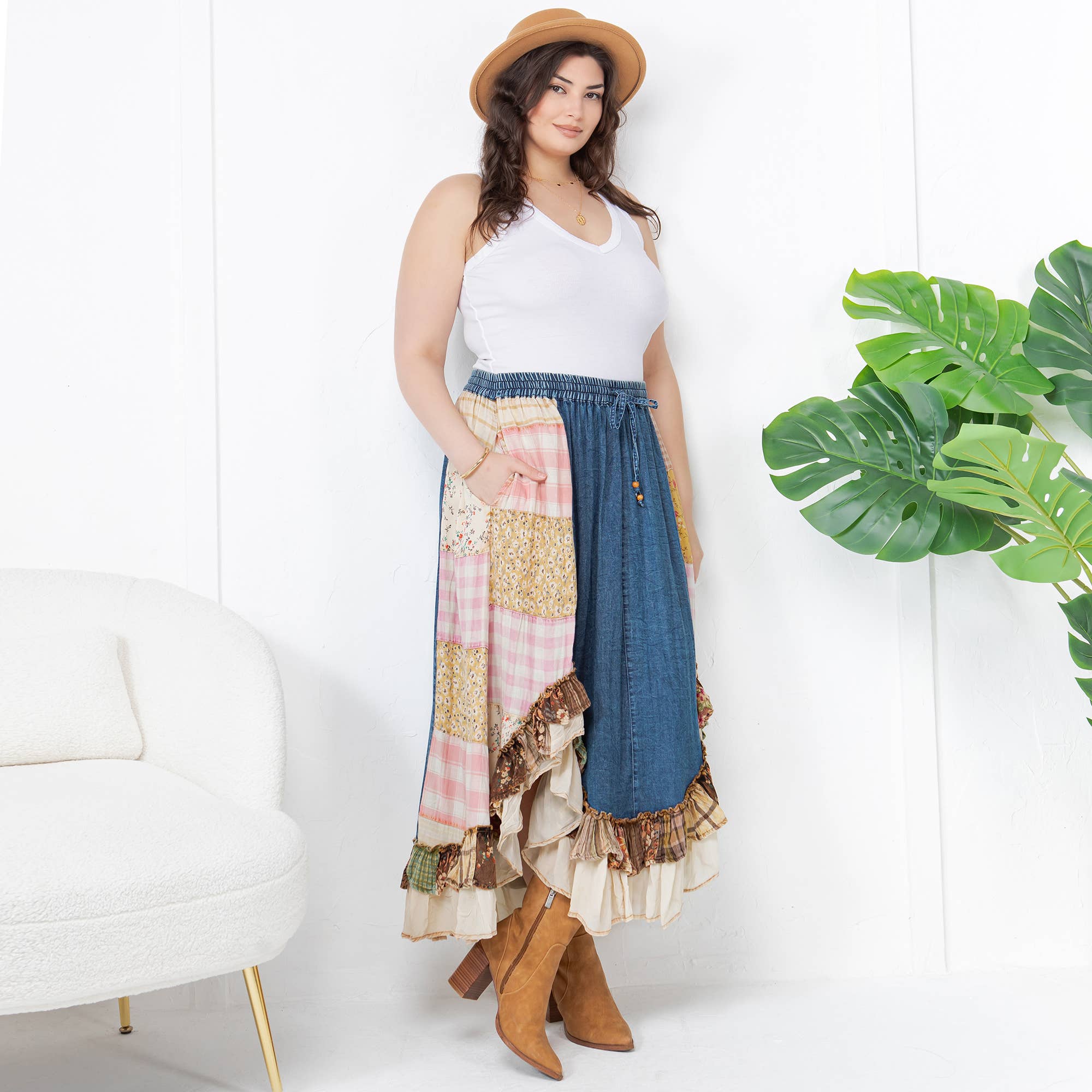 Young Threads - Wholesale Skirt - Women's - Western Boho Chic: Patchwork Midi Skirt 11