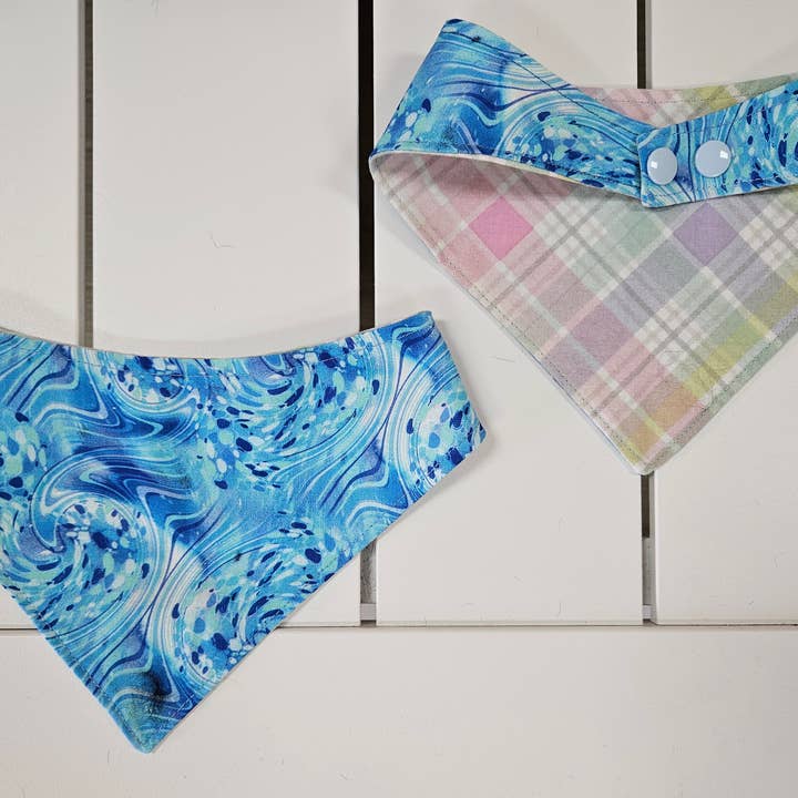 Blue Ocean Waves with Plaid Snap-On Dog Bandana for wholesale by DJS & K Handcrafted