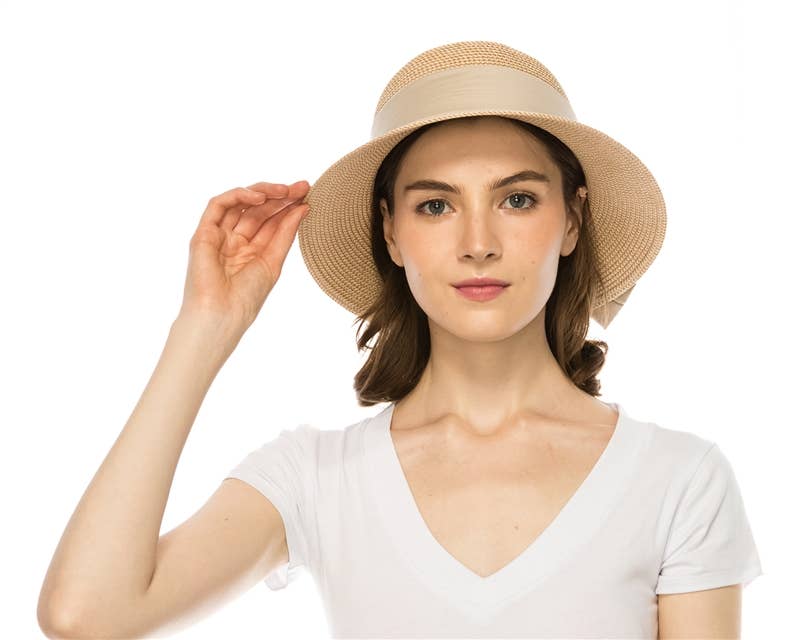 DNMC - Wholesale Bucket Hat - Women's - Heather Straw Bucket Hat W/ Sash - Women's UPF 50+ Sun Hat6