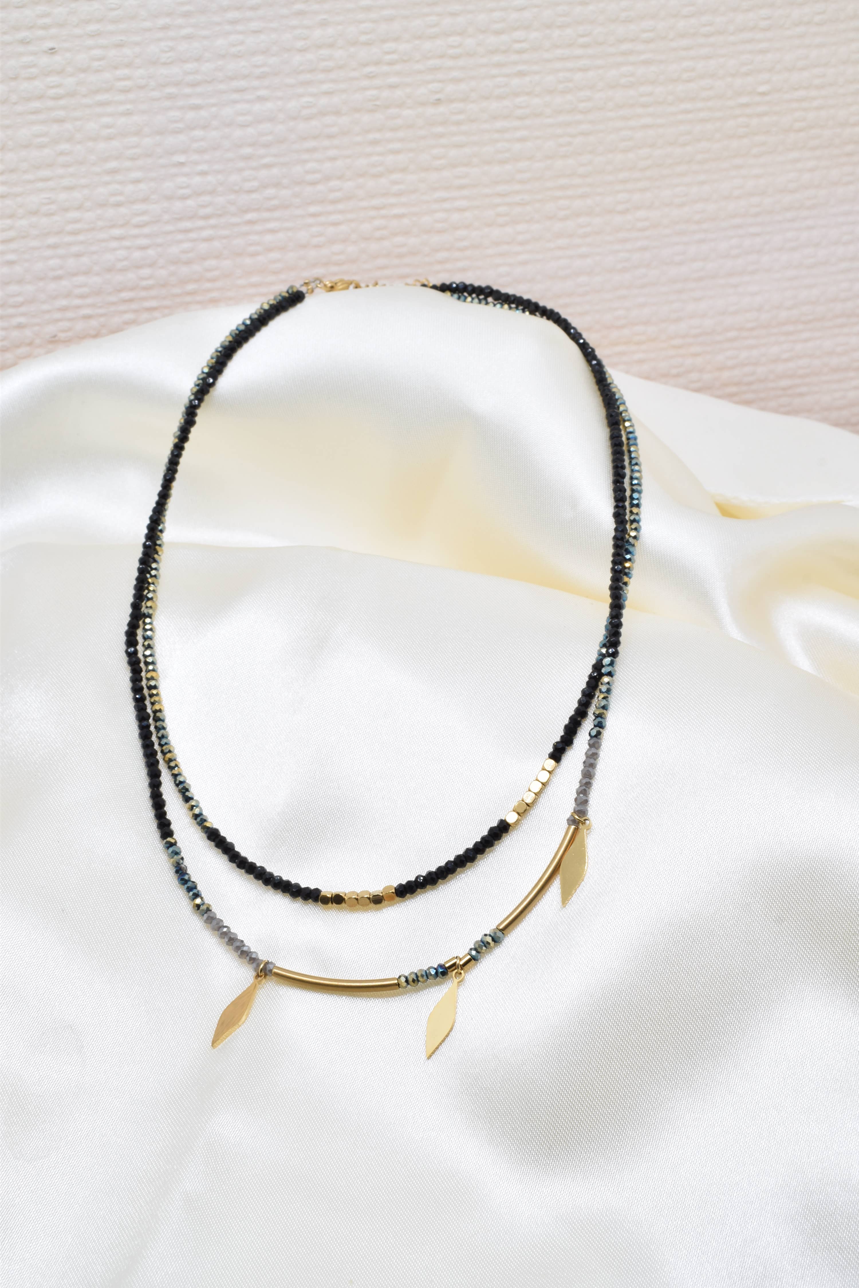 Kapyco - Wholesale Pendant/Charm Necklace - Two row steel necklace with crystals - BJ210158OR4