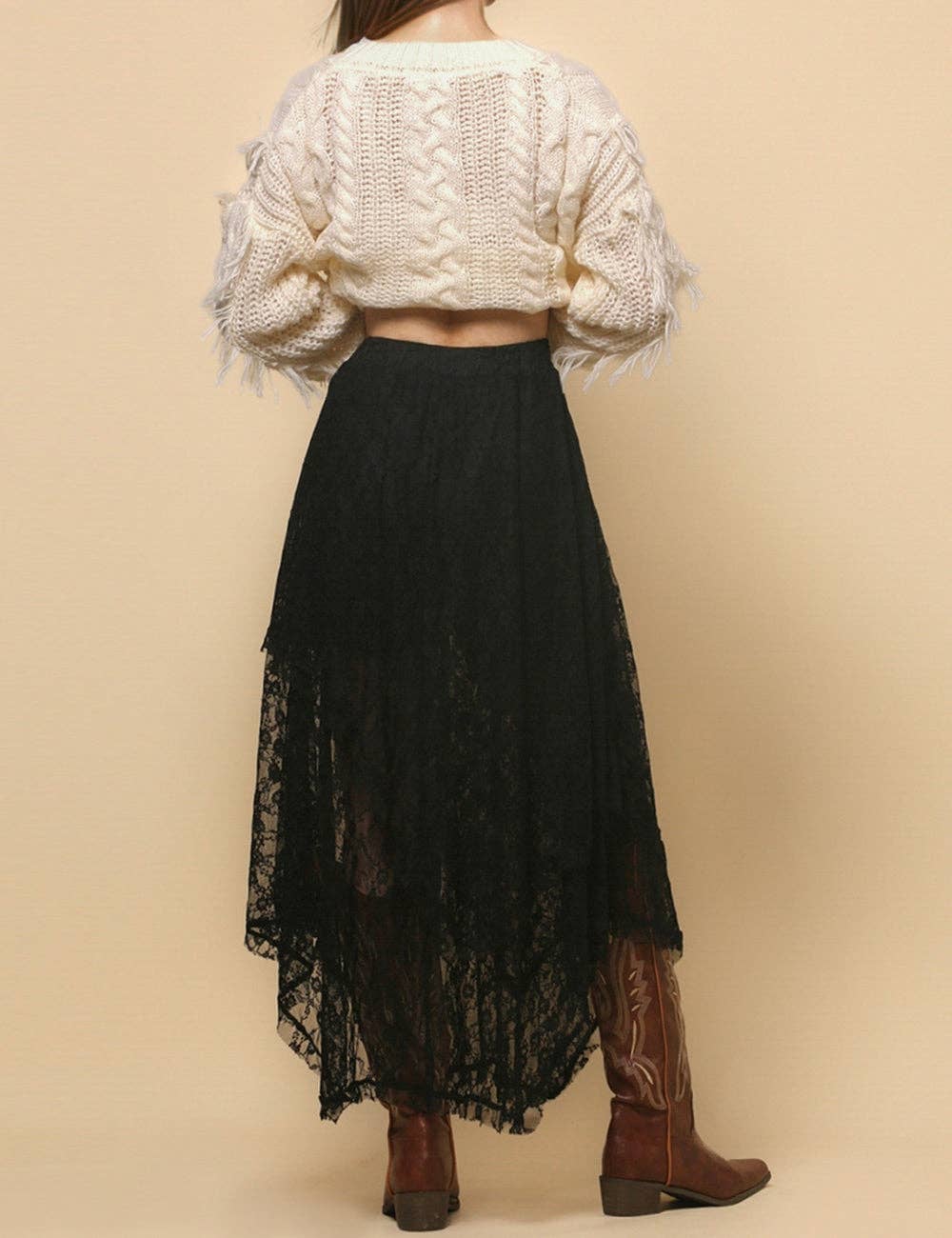 Sweetkama - Vente Jupe – femme - Jupe mi-longue en dentelle florale de couleur unie pour femmes SKS480132