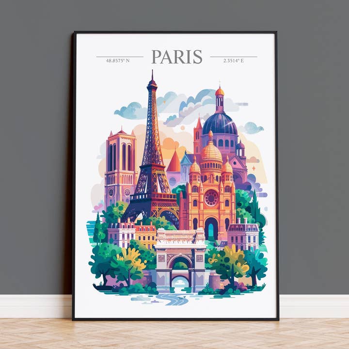 Paris Skyline Travel Print Wall Art, Paris Skyline Travel Poster, Paris City, France City Art, France Art Gift, Paris Art Lovers Gift for wholesale by NQ Media Designs