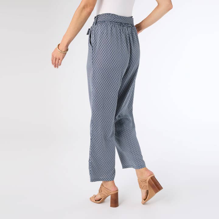 Navy White Sarina Cinched Pant with Front Tie - 4th of July for wholesale on Faire