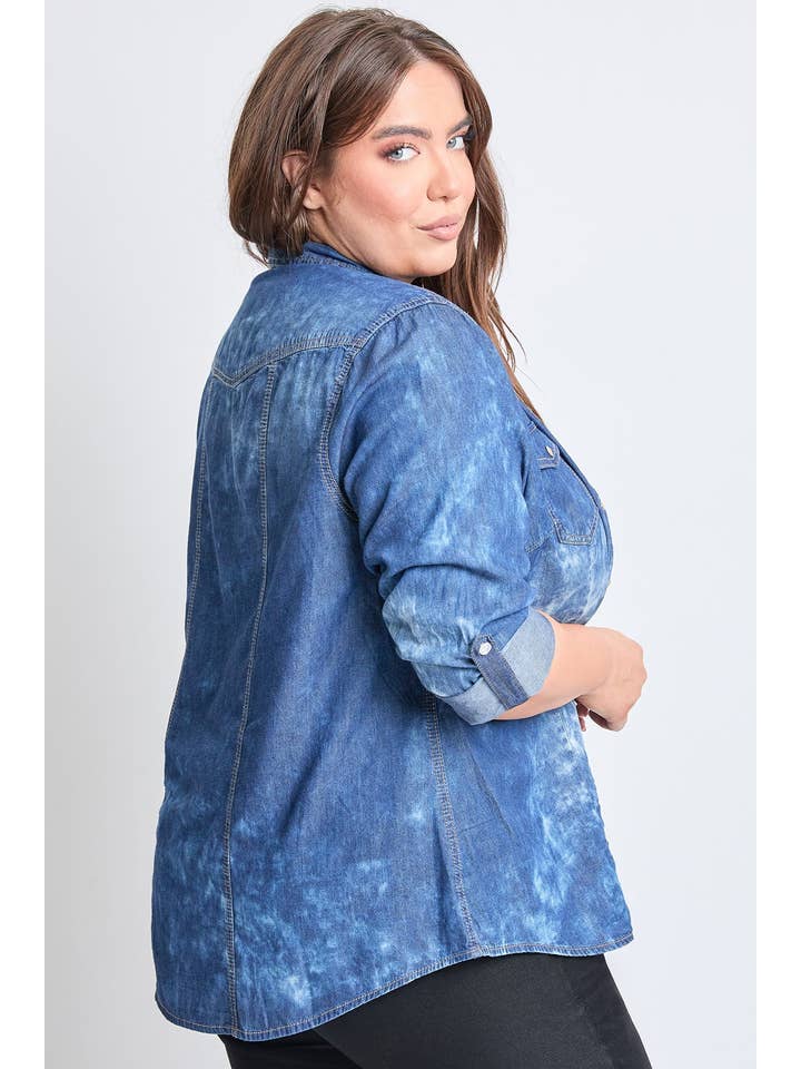 S Plus Chambray Long Sleeve Top-ET10947 for wholesale on Faire2