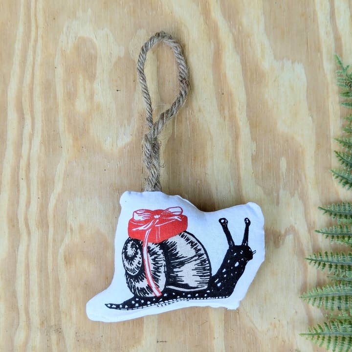 stuffed plush ornament | gift snail - hand-screenprinted insect bug holiday Christmas decor for wholesale by ilikesara | art + goods