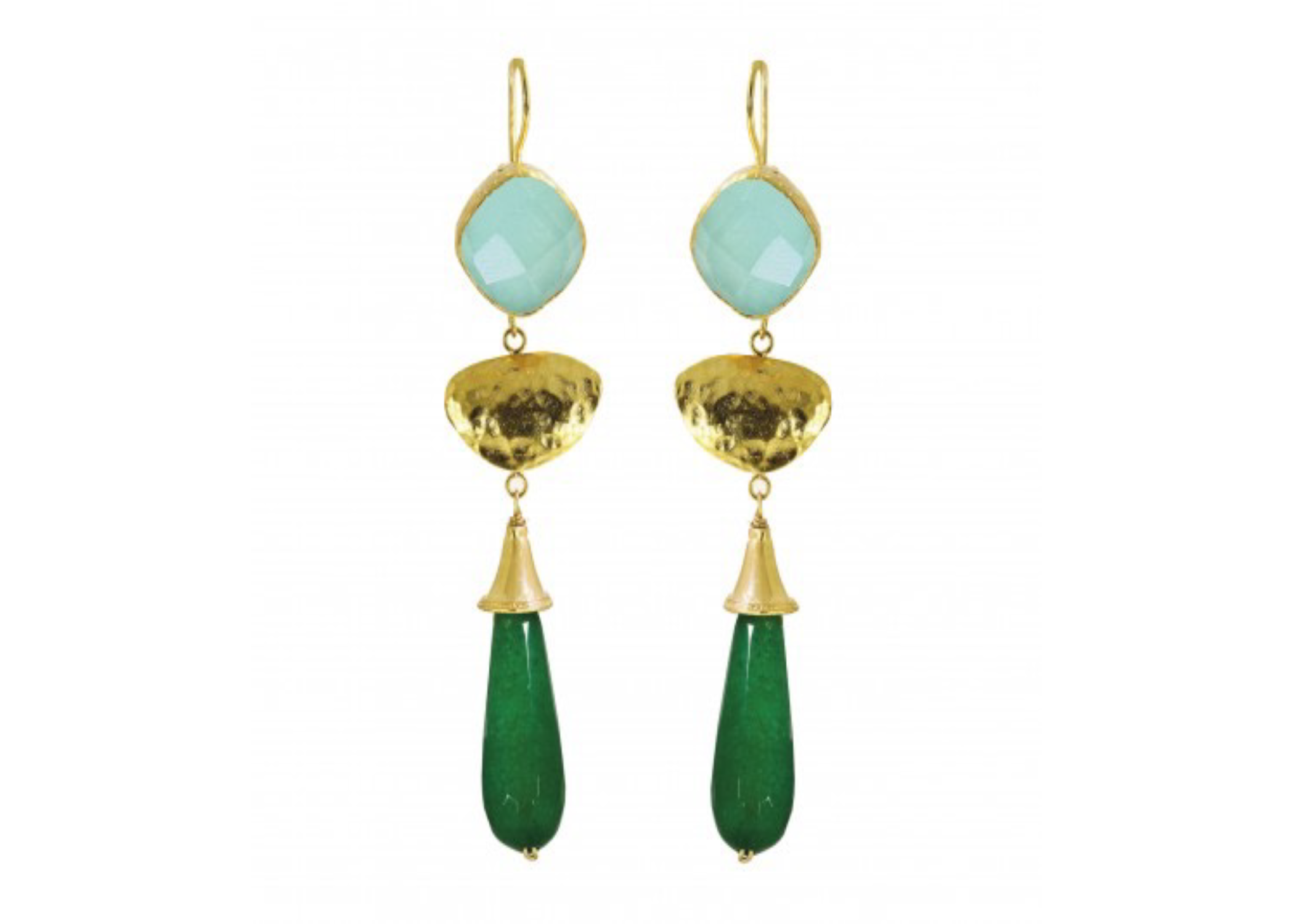 Kipepeo - Wholesale Dangle Earrings - Double Aqua Chalcedony + Emerald Earring0