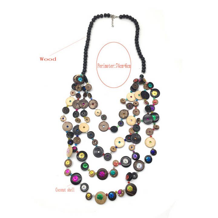 ACCITY - Wholesale Beaded/Pearl Necklace - BOHEMIAN COCONUT SHELL SEQUIN LONG NECKLACE_CWMM4554