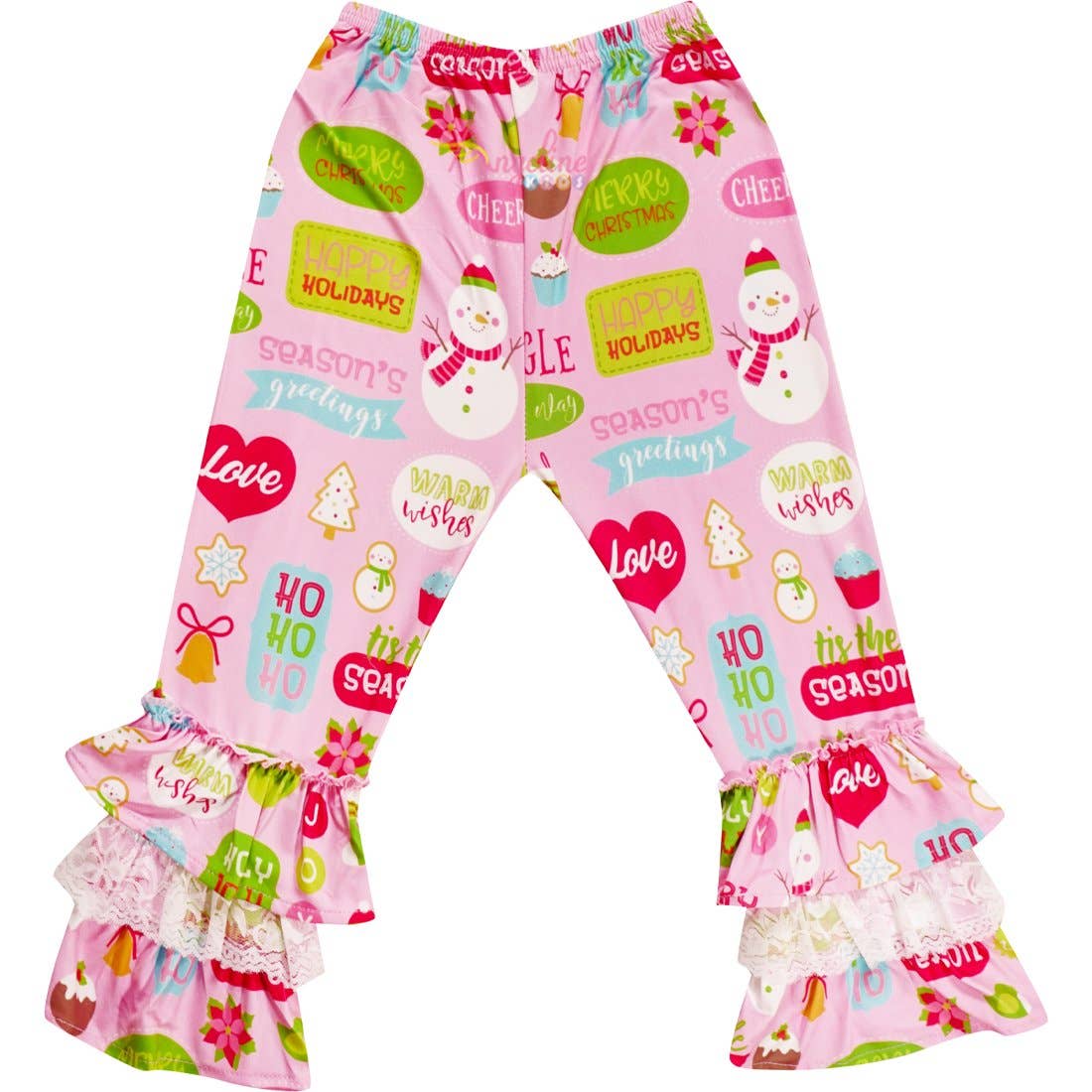 Angeline Kids – wholesale Top & trouser set – Kids – Baby Girls Merry Christmas Gingerbread House Ruffle Top Pants Set - Mint Pink4
