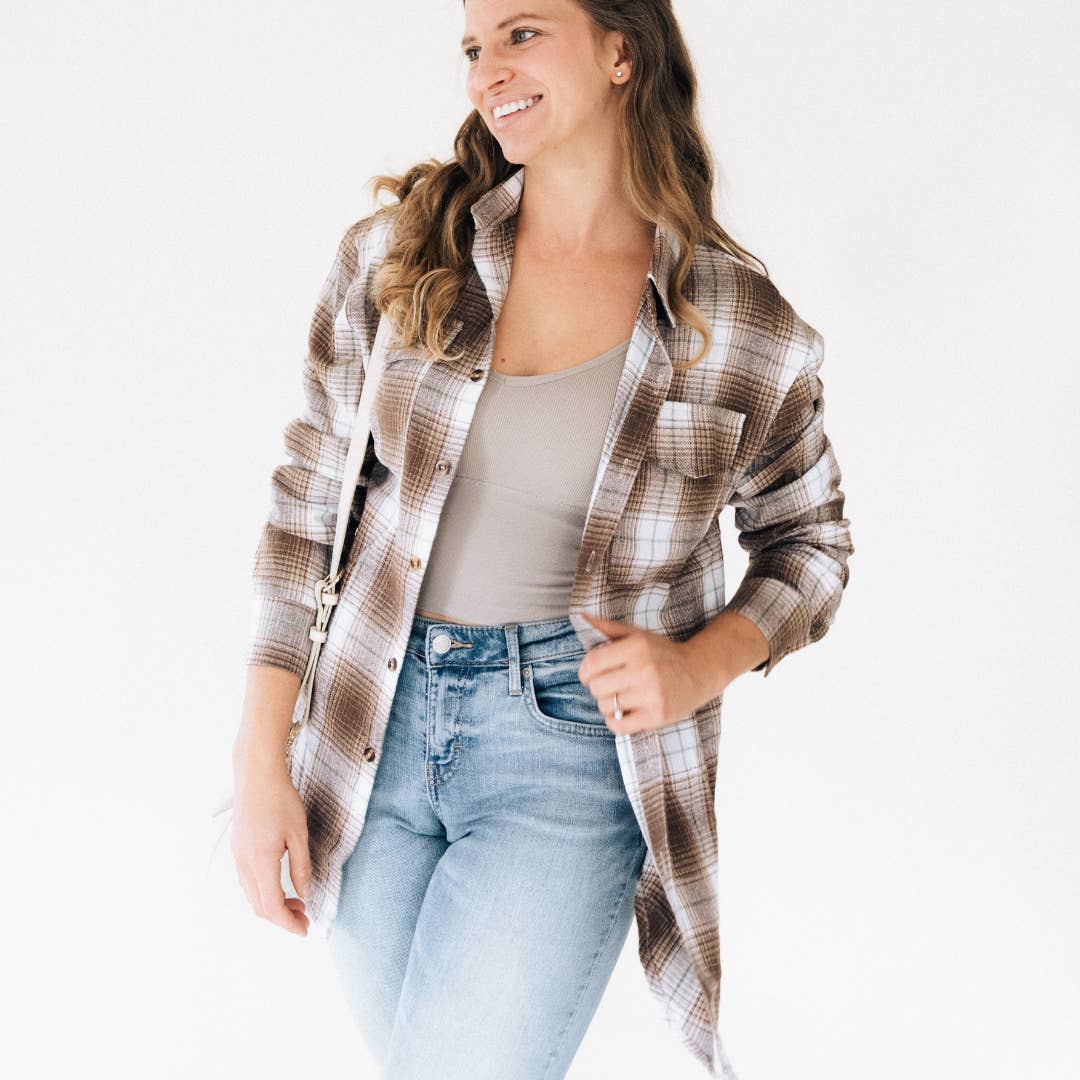 HAHA MAMA Clothing – wholesale Tröja med knappar – Unisex – Lätt brun flanell - Vuxen