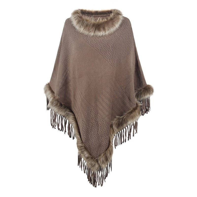 OceanusSwim - Vendita all'ingrosso Poncho - Donna - Mantella con Frange Lavorata a Maglia Donna Colore Solido Poncho Ampio Cappotto1