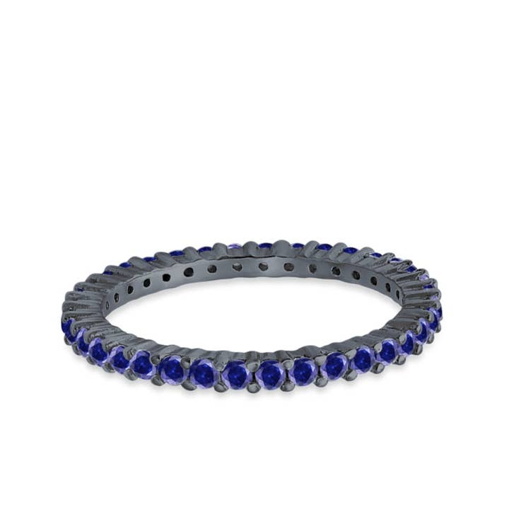 Full Eternity Wedding Round Black Tone, Simulated Blue Sapphire CZ Ring for wholesale by Blue Apple Imports