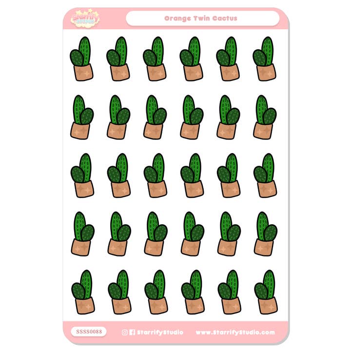 Orange Twin Cactus Sticker Sheet for wholesale by Pastel Dreamer, LLC.