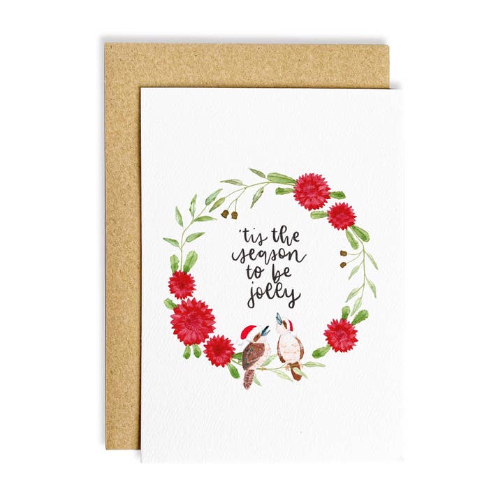 Jolly Wreath Christmas Card for wholesale by The Wattle Studio