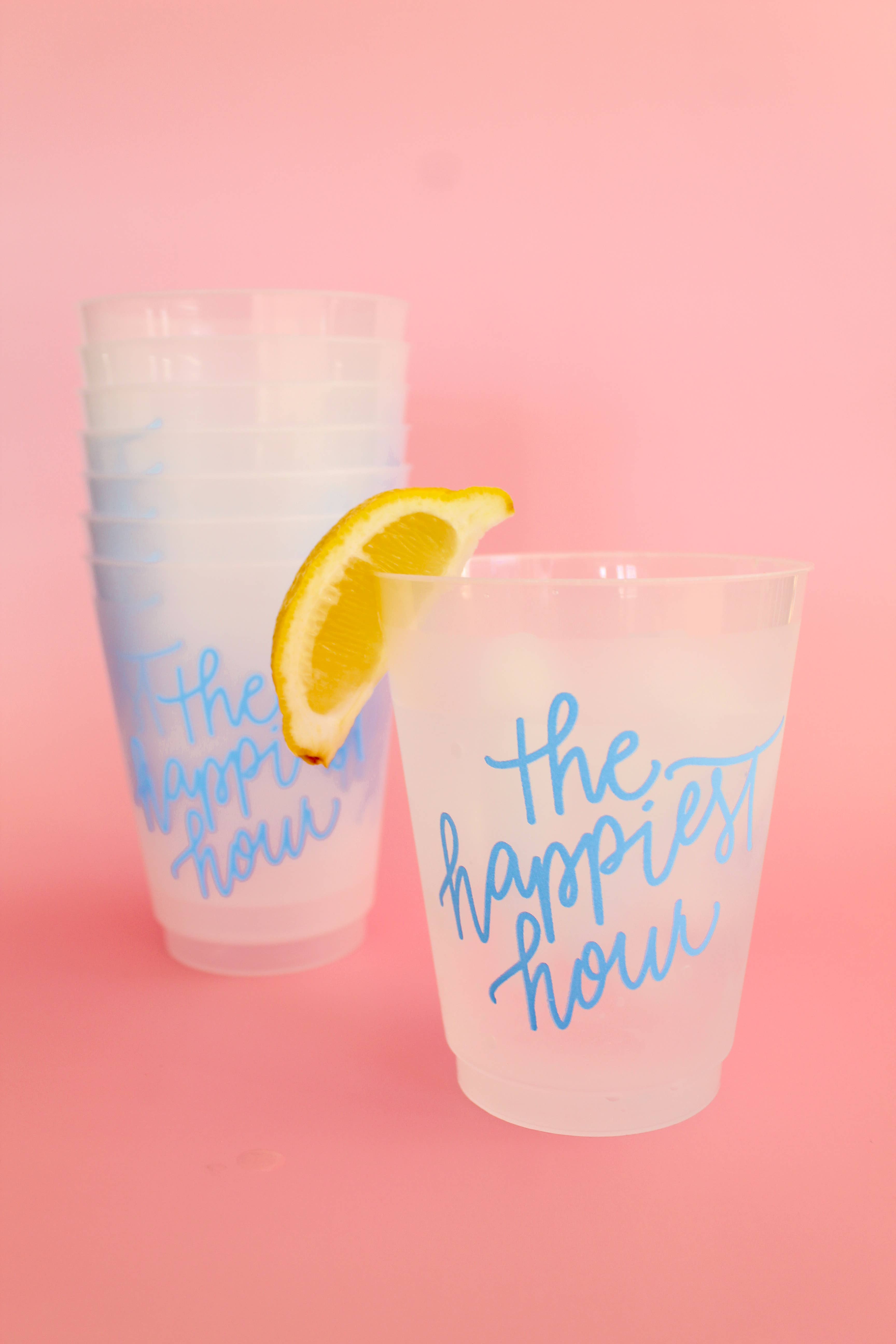 Birdie Mae Designs - Wholesale Disposable Cup - The Happiest Hour | Frosted Acrylic 16oz Set of 81