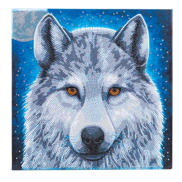 Medium (11.8" x 11.8") Crystal Art Kit - Moonlight Wolf for wholesale by Outset Games and Cobble Hill Puzzles