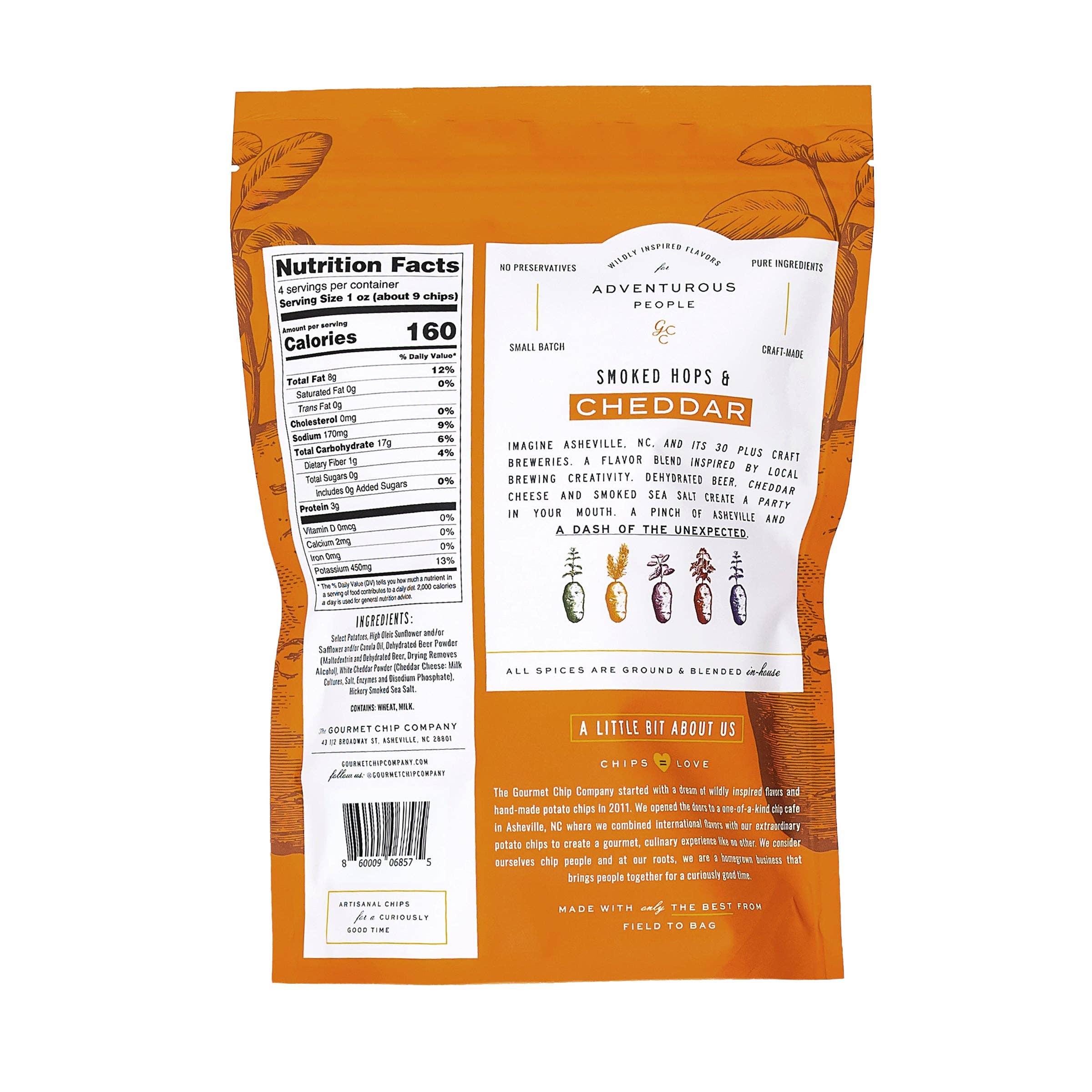 The Gourmet Chip Company - Wholesale Chips - Smoked Hops and Cheddar Thick Cut Potato Chips - Case of 123