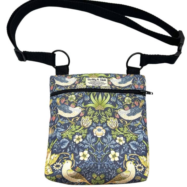 Barkley and Fetch – wholesale Pet treat bag – Dog – Navy Strawberry Thief Dog Walk and Treat Bag1