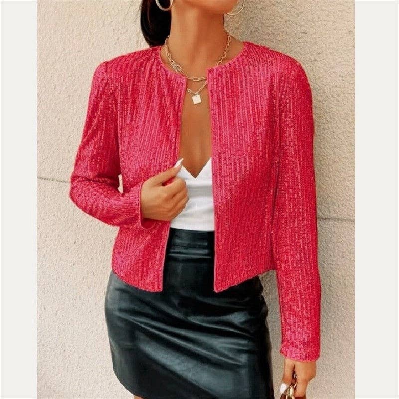 UZ Wholesale Store – Blusão - Mulher por atacado – Casaco Casual Curto com Lantejoulas de Moda9