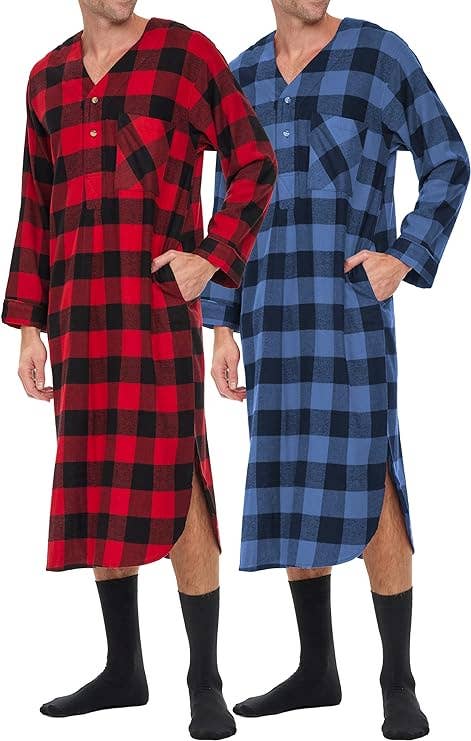 I-Wear Brands - Wholesale Nightshirt - Men's - 2 Pack Men's Cotton Flannel Long Henley Nightshirt17