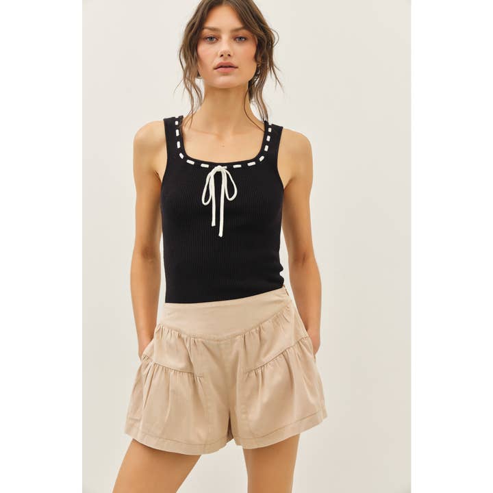 idem ditto – wholesale Shorts – Women’s – WASHED FLARE SHORTS WITH BACK ELASTIC WAISTBAND3