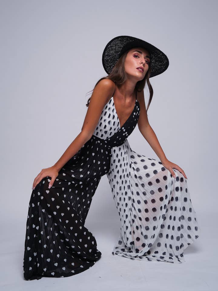 Tuta plisse con pois per la vendita all'ingrosso da parte di Miawhitemilano