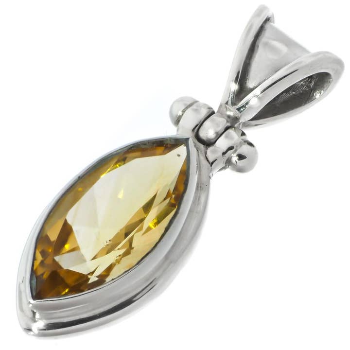 925 sølv glitrende gul citrin marquise-sleben ædelsten sterling vedhæng, 1" for engroshandel hos FifiRose