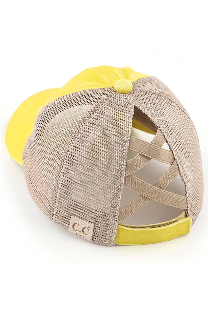 Hana - Venta al por mayor Gorras de béisbol - Niños - Gorra de poni cruzada con banda elástica de mezclilla lavada para niños de C.C16