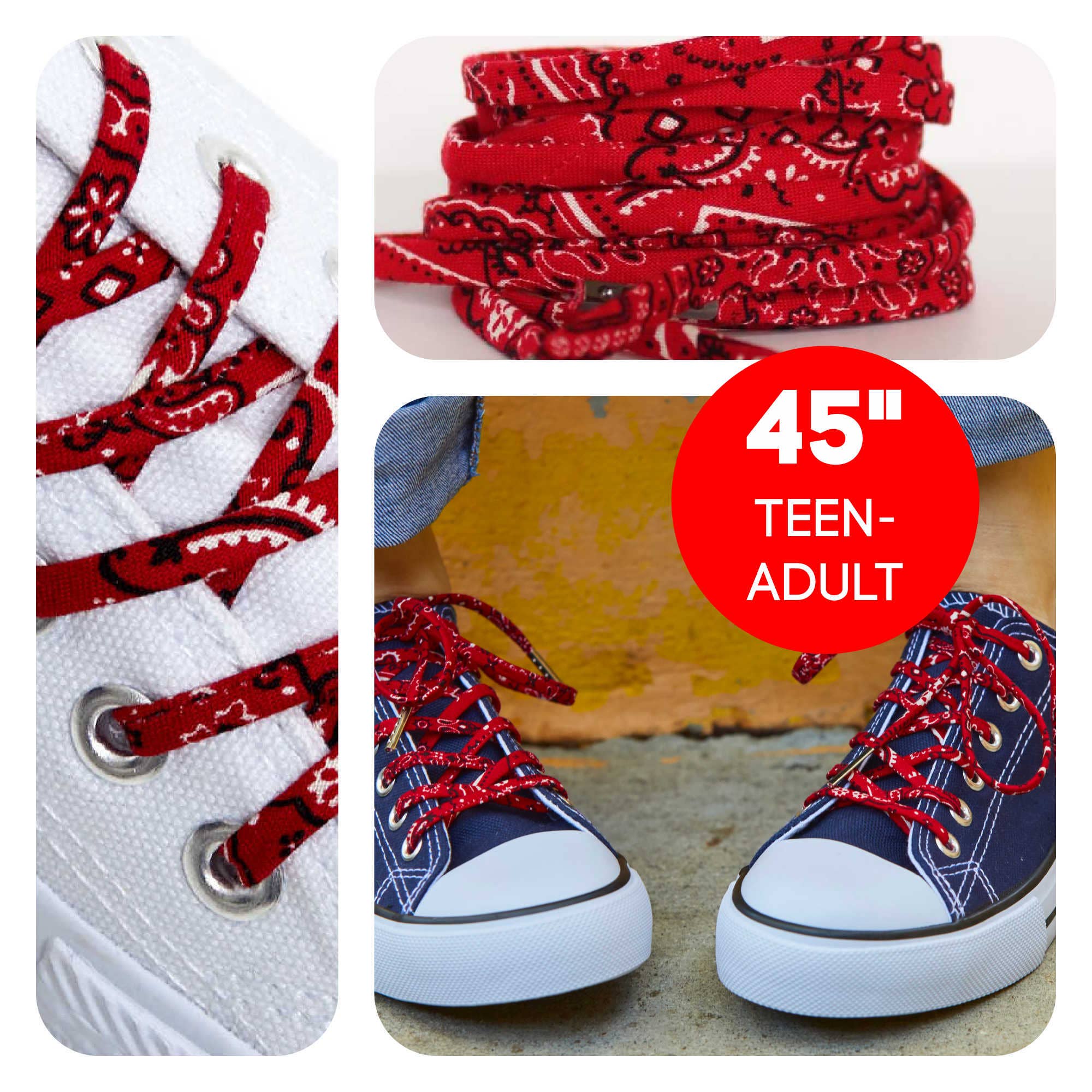 Cute Laces - Wholesale Shoelaces - Kids & Baby - Red Bandana - Cute Shoe Laces - For Adult and Kids1