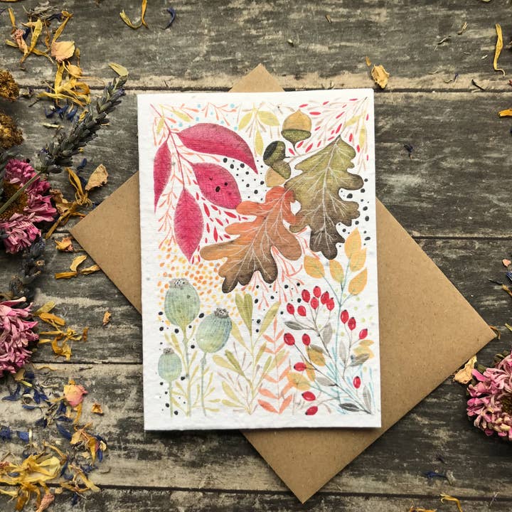 Plantable Seed Paper Birthday Card, Floral Greeting cards for wholesale by Erika's Whimsical Art