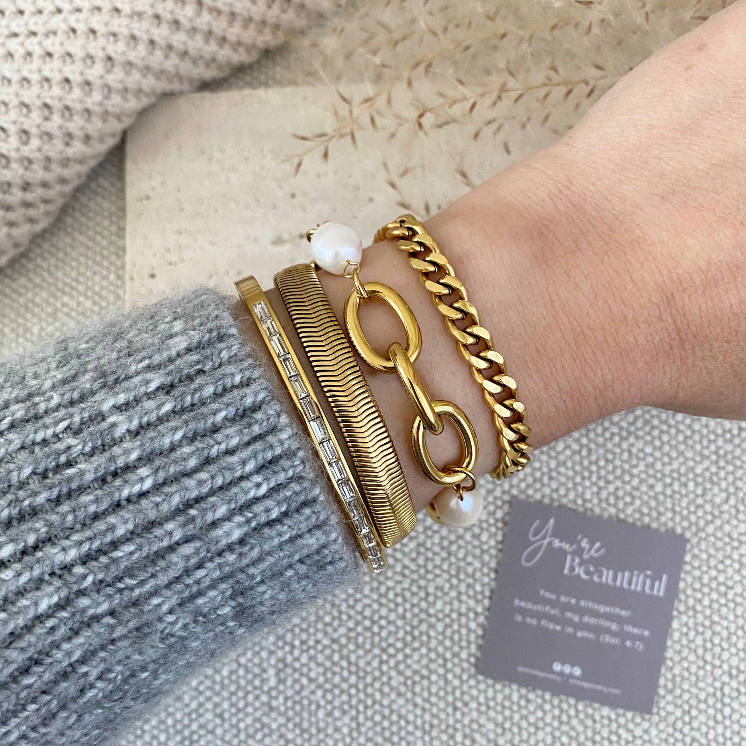 Amady Jewelry - Wholesale Link & Chain Bracelet - Oval chain big pearl bracelet 18k gold plated stainless stee2